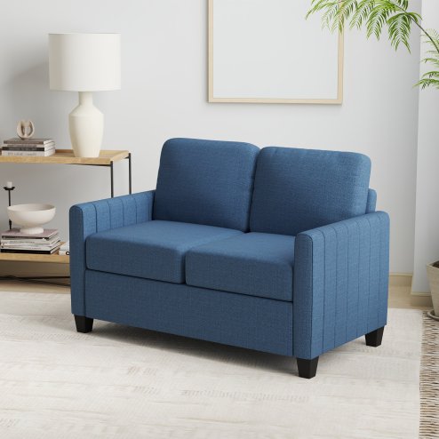 HOMCOM 2 Seater Sofa, Channel Tufted Modern Fabric Couch, Comfy Upholstered Small Sofa Loveseat with Spring Cushion, Back Pillow, for Living Room, Bedroom, Office