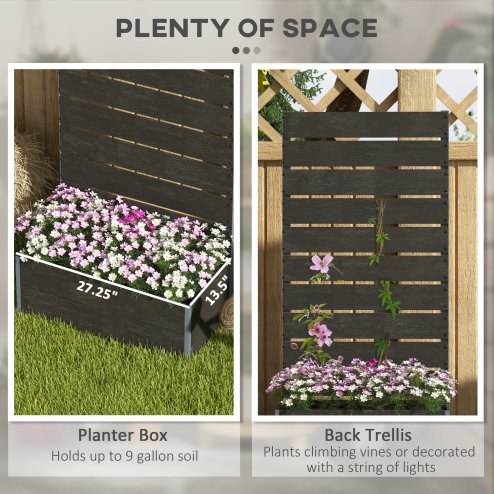 Outsunny Garden Planter with Trellis for Climbing Plants, Vines, Flowers, Freestanding Raised Bed for Garden, Outdoor, Patio, Planter Box with Drainage Gap, 72x38x150cm, Black