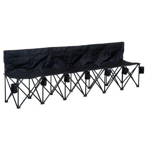 Outsunny 6 Seater Folding Bench, Outdoor Camping Chair Portable Sports Spectator Chair with Metal Frame, Cup Holder & Carry Bag, Black