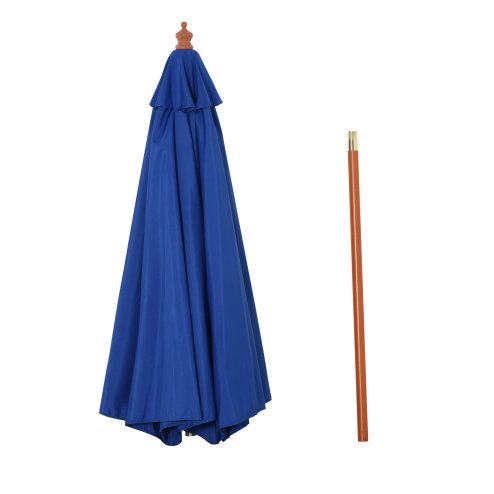 Outsunny 2.5m Garden Parasol Umbrella, Outdoor Market Table Umbrella with Wooden Pole & 8 Fibre Glass Ribs, Round Sun Shade Canopy, Blue