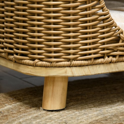 PawHut Wicker Cat House, Elevated Design Rattan Cat Bed Basket with Washable Soft Cushion, Door Hole, for Indoor Cats Kittens, Light Brown
