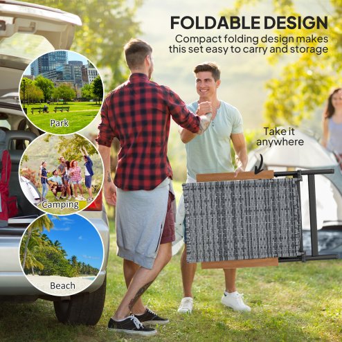 Outsunny Outdoor Folding Dining Chair, PE Rattan Chair with Armrests, High Backrest, for Garden, Camping, Balcony, Porch, Light Grey