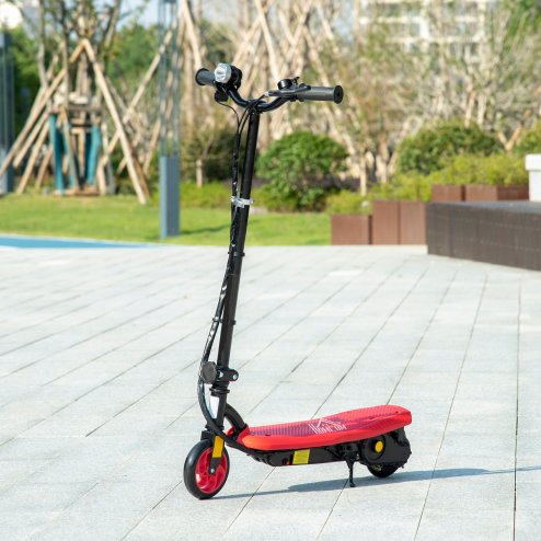 HOMCOM 120W E-Scooter Folding Electric Scooter with 12km/h Maximum Speed, Three Mode LED Headlight, Adjustable Height, Warning Bell, for Ages 7-14 Years - Red