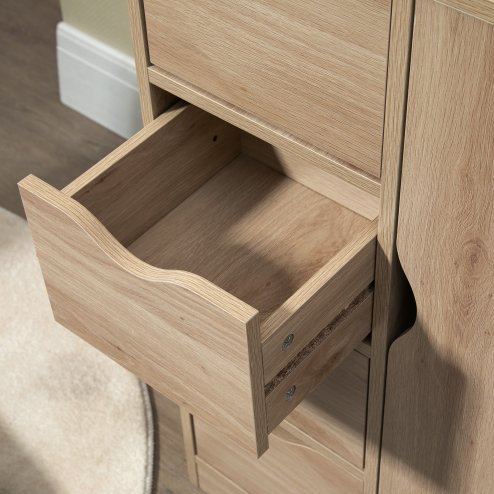 HOMCOM Bathroom Floor Cabinet, Freestanding Storage Unit with 4 Drawers and Door Cupboard for Living Room, Kitchen, Bedroom