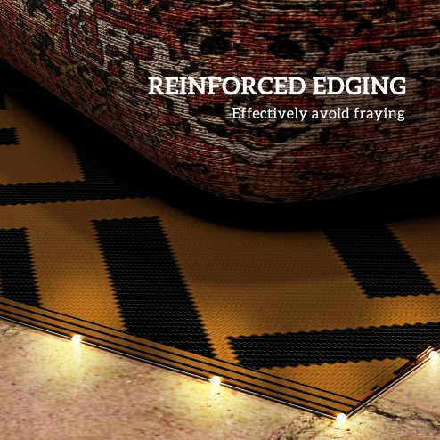 Outsunny Reversible Outdoor Rug with LED String Lights, Waterproof Plastic Straw Mat with Carry Bag for Garden, Deck, RV, Picnic, Beach, Camping, 182 x 274cm, Brown and Black