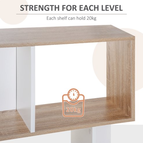 HOMCOM Bookcase, S-Shaped Wooden Bookshelf, 5/6 Tiers Freestanding Storage Shelf, Home Office Decorative Display Stand Rack, 24D x 60W x 184.5H