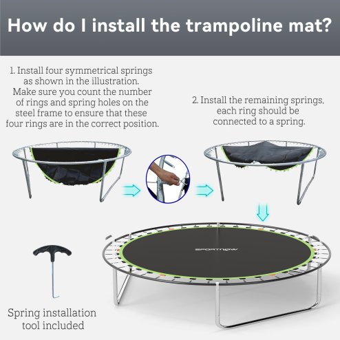 SPORTNOW Trampoline Replacement Mat with Eight Rows of Stitching, Spring Pull Tool, 54 V-Hooks, for 10ft Trampoline, Using 14cm Springs, Trampoline Jumping Mat, Green