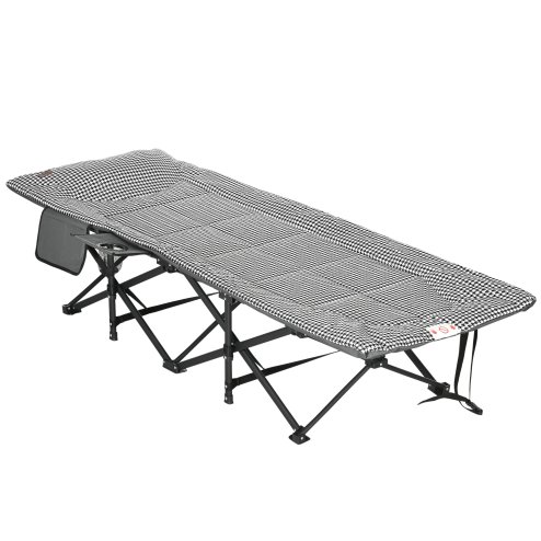 Outsunny Camping Bed for Adults, Single Folding Camp Bed, Padded Portable Camping Cot for Sleeping, with Carry Bag, Side Pocket and Cup Holder for Outdoor, Travel, Fishing, Black