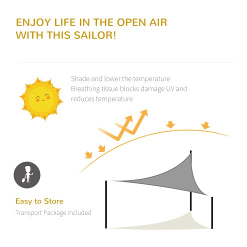 Outsunny 5x5m Triangle Sun Shade Sail Outdoor UV Protection HDPE Canopy w/ Steel Rings Ropes UV Block Outdoor Patio Shelter Grey