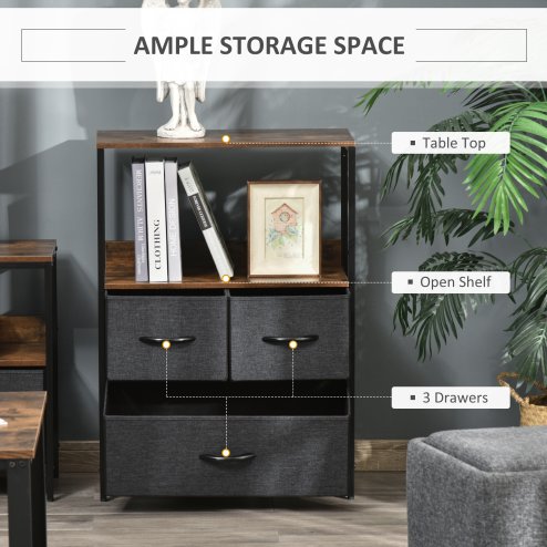 HOMCOM 3 Drawer Storage Chest Unit Home Cabinet w/ Shelves Home Living Room Bedroom Entryway Living Furniture
