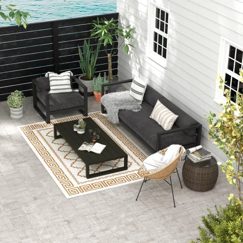 Outsunny Reversible Outdoor Rug with Carry Bag, Waterproof Plastic Straw Mat for Garden, Deck, RV, Picnic, Beach, Camping, 182 x 274cm, Brown and Cream