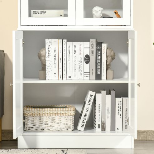 HOMCOM Modern Bookcase with Glass Doors, Display Storage Cabinet with Adjustable Shelves for Living Room, Study, Office