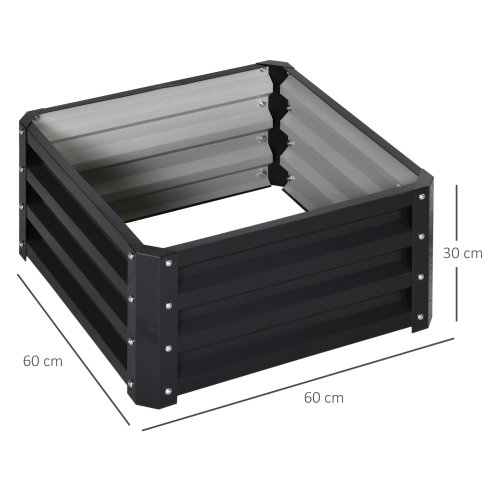 Outsunny Set of 2 Raised Garden Bed, Outdoor Planter Box with Galvanised Steel Frame for Growing Vegetables, Flowers and Herbs, 60 x 60 x 30.5 cm, Grey