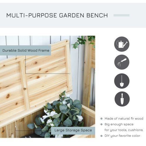 Outsunny Garden Arch Wood Bench Outdoor Storage Box Garden Furniture Chair 115L x 45W x 75Hcm, Natural