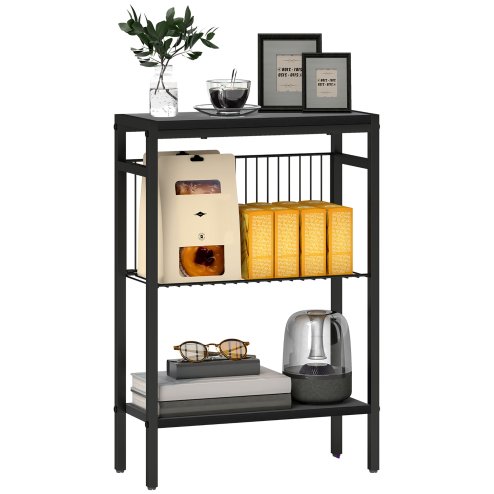 HOMCOM Side Table with 3-Tier Storage, Small Bedside Table, Sofa End Table with Steel Frame for Living Room, Bedroom