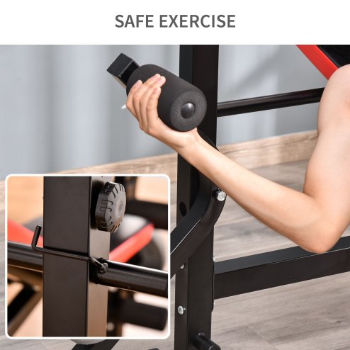 HOMCOM Adjustable Weight Bench with Leg Extension, Barbell Rack, Preacher Curl Pad, Butterfly, Multi-Function Home Gym Bench for Strength Training, Red