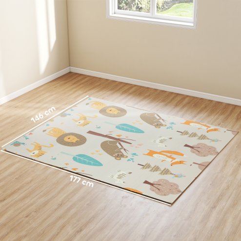 AIYAPLAY Baby Play Mat Double Sided, Foldable & Reversible Activity Playmat, Waterproof Kids Foam Crawling Mat for Outdoor Indoor Playtime Picnics, 177 x 146 x 1.5cm, Animal Theme