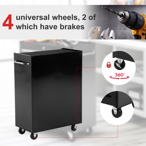 HOMCOM 5-Drawer Lockable Steel Tool Storage Cabinet with Wheels Handle 2 Keys Organisation Box Unit Chest Garage DIY Workshop Trolley Black