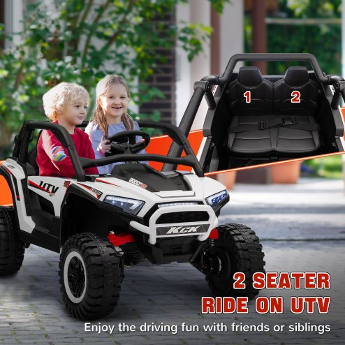 AIYAPLAY 2 Seater Ride on Truck, 24V 7AH Battery Powered Electric Ride On Car with Parental Remote Control, Spring Suspension, 3 Speeds, LED Lights, MP3, Horn, Music, White
