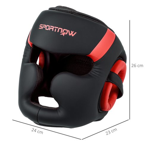 SPORTNOW Boxing Headguard, Boxing Headgear Helmet with Adjustable Strap for Full Face Protection for Kickboxing, Sparring, Martial Arts, Karate, Taekwondo, Red/Black