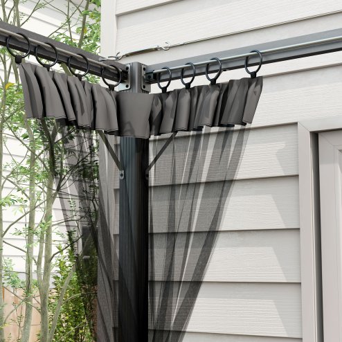 Outsunny 3 x 3 m Pergola with Retractable Roof Canopy and Netting Sidewalls, Aluminium Frame Garden Gazebo Outdoor Sun Shade Shelter for Grill, Patio, Deck, Dark Grey