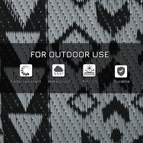 Outsunny Reversible Outdoor Rug with Carry Bag, Waterproof Plastic Straw Mat for Garden, Deck, RV, Picnic, Beach, Camping, 182 x 274cm, Black and Grey