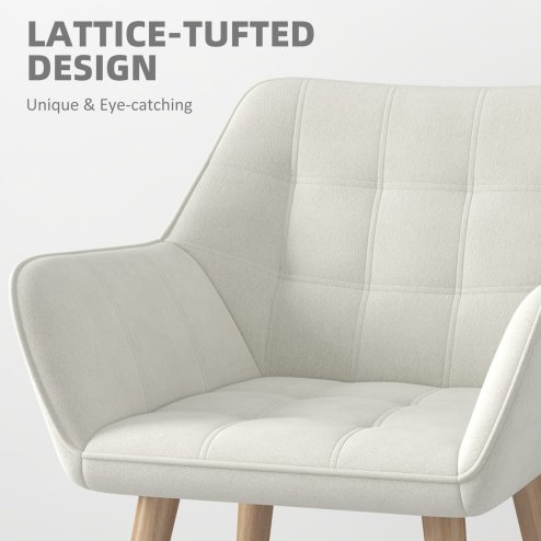 HOMCOM Armchair Accent Chair, Vanity Chair with Wide Arms, Slanted Back, Padding, Metal Frame, Wooden Legs, Home Bedroom Furniture Seating, Cream White