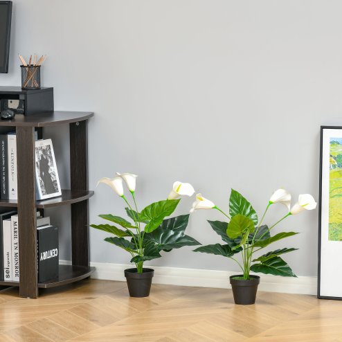 HOMCOM Set of 2 Artificial Realistic Calla Lily Flower, Faux Decorative Plant in Nursery Pot for Indoor Outdoor Decor, 55cm