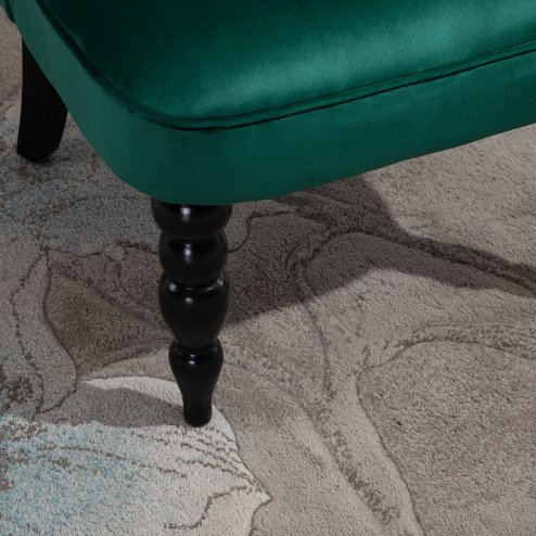 HOMCOM Velvet Accent Chair, Button Tufted Wingback Chair with Rubber Wood Legs for Living Room, Bedroom, Dark Green