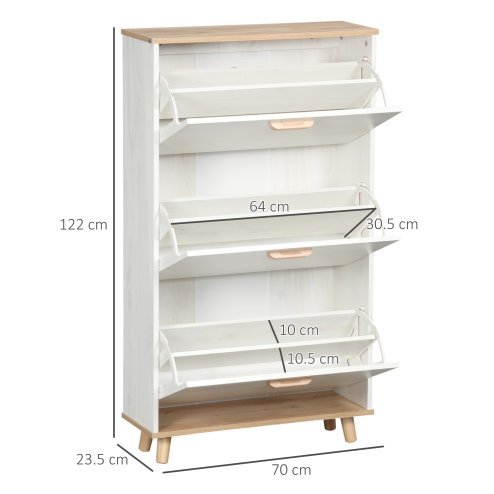 HOMCOM Narrow Shoe Cabinet, Slim Shoe Storage Cabinet with 3 Flip Drawers and Adjustable Shelves, 12 Pair of Shoes Organizer for Hallway, Entryway