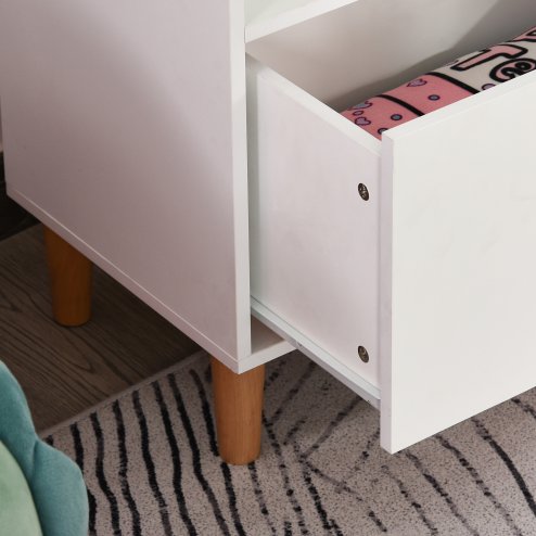 HOMCOM Kids Children Wooden Bookcase w/Drawer Bedroom Furniture Bookshelf Storage Rack Display Unit Toys Games Organisation Cabinet Pink Blue Back Panel 50 x 30 x 142 cm