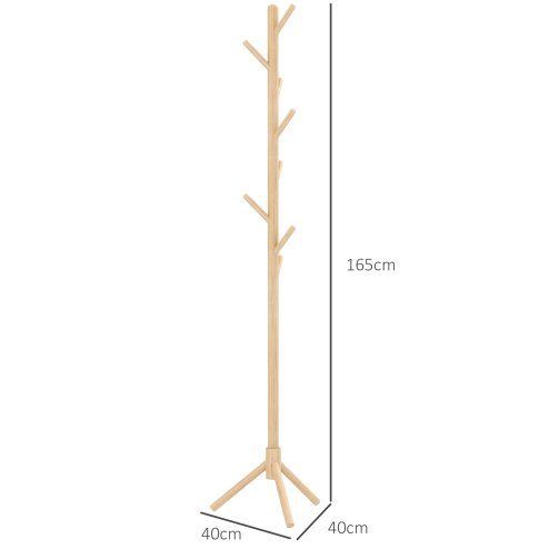HOMCOM Coat Rack, Freestanding Coat Stand with 8 Hooks and Wooden Frame for Clothes, Bags, Hat Stand for Entryway, Hallway, Bedroom, Living Room