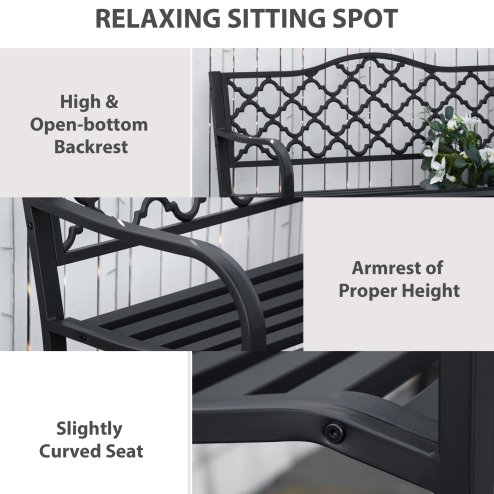 Outsunny 2-Seater Outdoor Garden Bench Cast Iron Antique Park Loveseat Chair with Armrest for Yard, Lawn, Porch, Patio, Steel