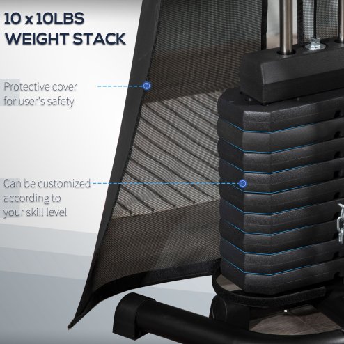 HOMCOM Multifunctional Home Gym Workout Station, 45kg Weight Stack Multi Gym Fitness Equipment for Full Body Fitness