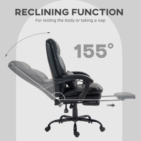 HOMCOM Executive Office Chair with Footrest, PU Leather High Back Desk Chair with Lumbar Support, Swivel Computer Chair with Adjustable Height and Padding Armrests, Black
