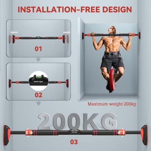 SPORTNOW Pull Up Bar Doorway No Screws, Door Frame Chin Up Bar with Level Metre, 92-120 cm (36.2