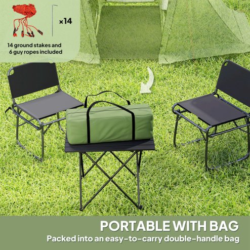 Outsunny 3 Man Camping Tent with Living Area and 2 Bedrooms, 3000mm Waterproof Family Tent with Sewn-in Groundsheet and bag, Portable Dome Shelter  for Hiking, Festival, Backpacking, Green