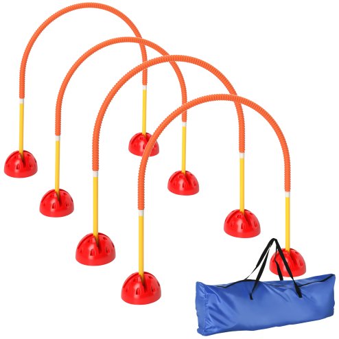 PawHut 4 Piece Dog Agility Training Equipment with 4 Adjustable Width Doors, Carry Bag, Easy to Assemble, Dog Obstacle Course for Garden, Orange