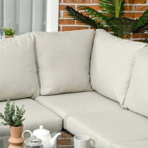Outsunny 5 Pieces Outdoor Rattan Corner Sofa, Round and Twin Half-round Wicker Woven Rattan Garden Furniture w/ Thick Padded Cushions and Tempered Glass Top Two-tier Table, Grey
