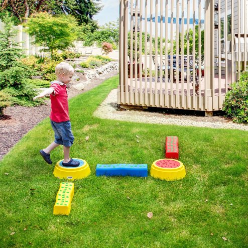 Outsunny 5 PCS Kids Stepping Stones Balance Beam w/ Non-Slip Surface and Bottom, Balance River Stones for Toddler