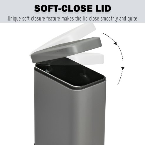 HOMCOM 5L Rectangular Compact Bin Steel Body Removable Bucket Quiet-Close Lid w/ Pedal Lid Rubbish Trash Can Home Office Bedroom Bathroom Living Room Garbage Tidy Clean 