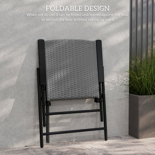 Outsunny Folding Garden Chairs Set of 4, PE Rattan Garden Dining Chairs with Armrests, High Back and Steel Frame, Weather Resistant Outdoor Dining Furniture for Patio, Balcony, Grey