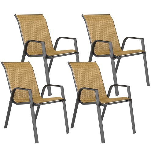 Outsunny Stackable Outdoor Chairs Set of 4, Rattan Garden Chairs with Armrests and Backrest for Deck, Khaki