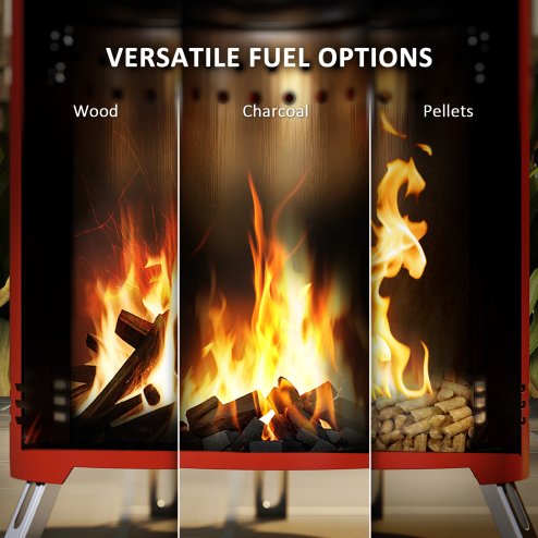 Outsunny Smokeless Fire Pit, 16 x 16 cm Stainless Steel Portable Wood Burning Firepit with Poker, Wood or Pellet Fuelled Tabletop Fire Pit for Garden Camping Bonfire Party, Red