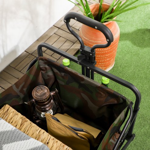 Outsunny 100KG Festival Trolley on Wheels, Folding Camping Trolley Cart with Telescopic Handle, Carry Bag and All-Terrain Big Wheels, for Garden Beach Fishing, Camouflage
