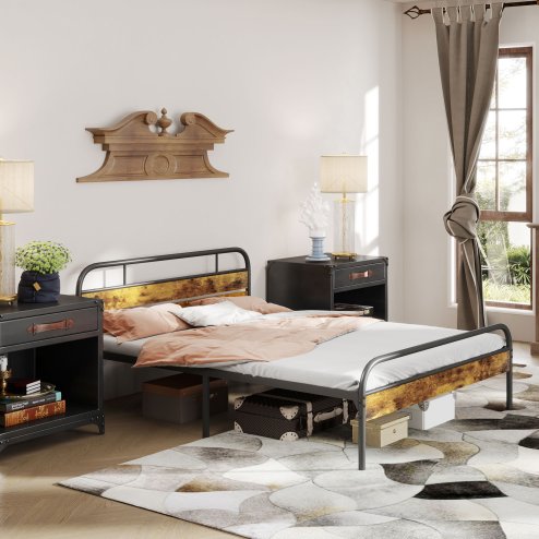 HOMCOM 5ft King Size Bed Frame with Headboard, Platform Bed Frame with Underbed Storage, Slat Support, No Box Spring Needed, Easy Assembly, Rustic Brown