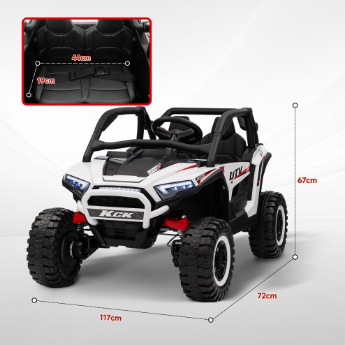 AIYAPLAY 2 Seater Ride on Truck, 24V 7AH Battery Powered Electric Ride On Car with Parental Remote Control, Spring Suspension, 3 Speeds, LED Lights, MP3, Horn, Music, White