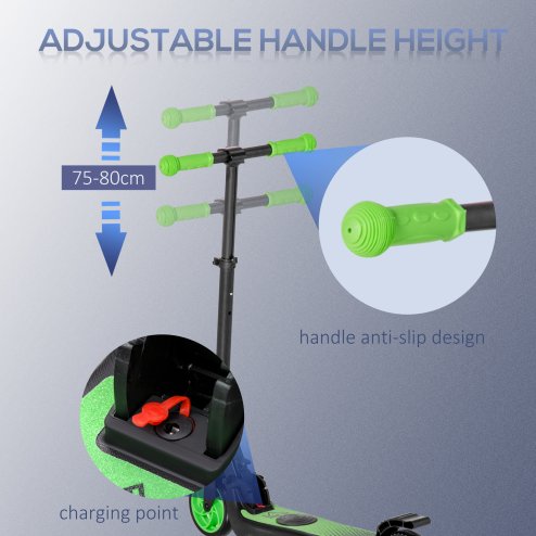 HOMCOM Kids Folding Electric Scooter Adult E Scooter, 120W, with Adjustable Height and Rear Wheel Brake, 8km/h Maximum Speed, for Children Ages 6-12 Years Old, Green