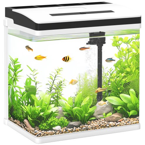 PawHut Aquarium, 28L Glass Fish Tank with Filter, LED Lighting, Water Pump, for Bettas, Guppies, Mini Parrot Fishes, Shrimp, Goldfish, 38 x 26 x 39.5cm