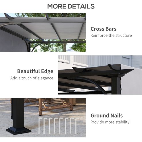 Outsunny 3 x 3(m) Garden Pergola, Outdoor Pergola Gazebo with Adjustable Canopy, Sun Shade Patio Canopy Shelter, Grey